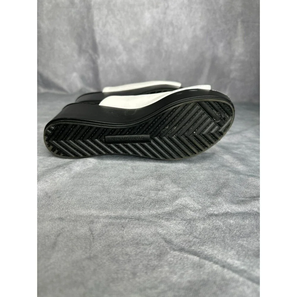 Women's Karl Lagerfeld Paris Lyric White Leather Platform Wedge Sandals Size 7